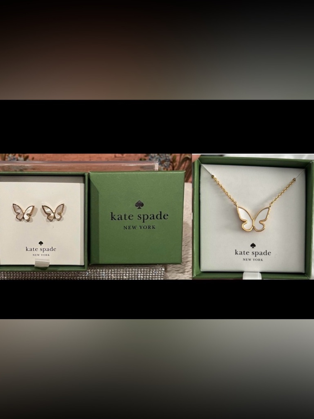 kate spade Gold and White Butterfly Necklace and Earrings Set
